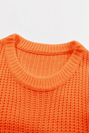 Chunky Knit Dropped Shoulder Sweater in Orange, fabric detail