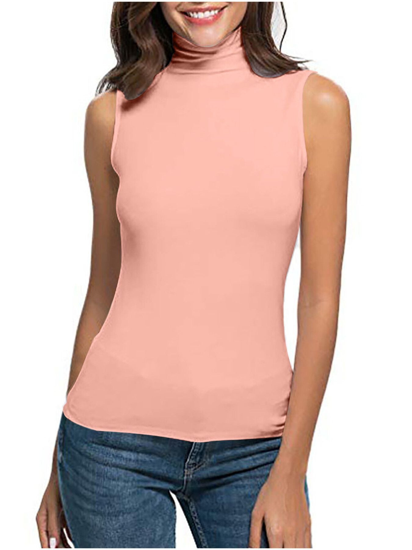 Sleeveless turtleneck t-shirt in Lotus Root Color, a chic basic for women.