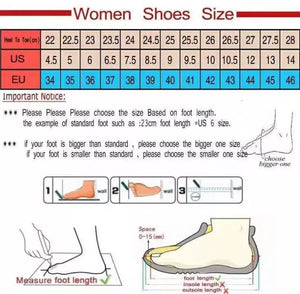Women's shoe size chart with measurement guide for foot length.