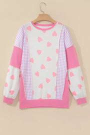 Heart Pattern Colorblock Side Slit Top in Pink, side view