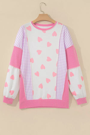 Heart Pattern Colorblock Side Slit Top in Pink, side view