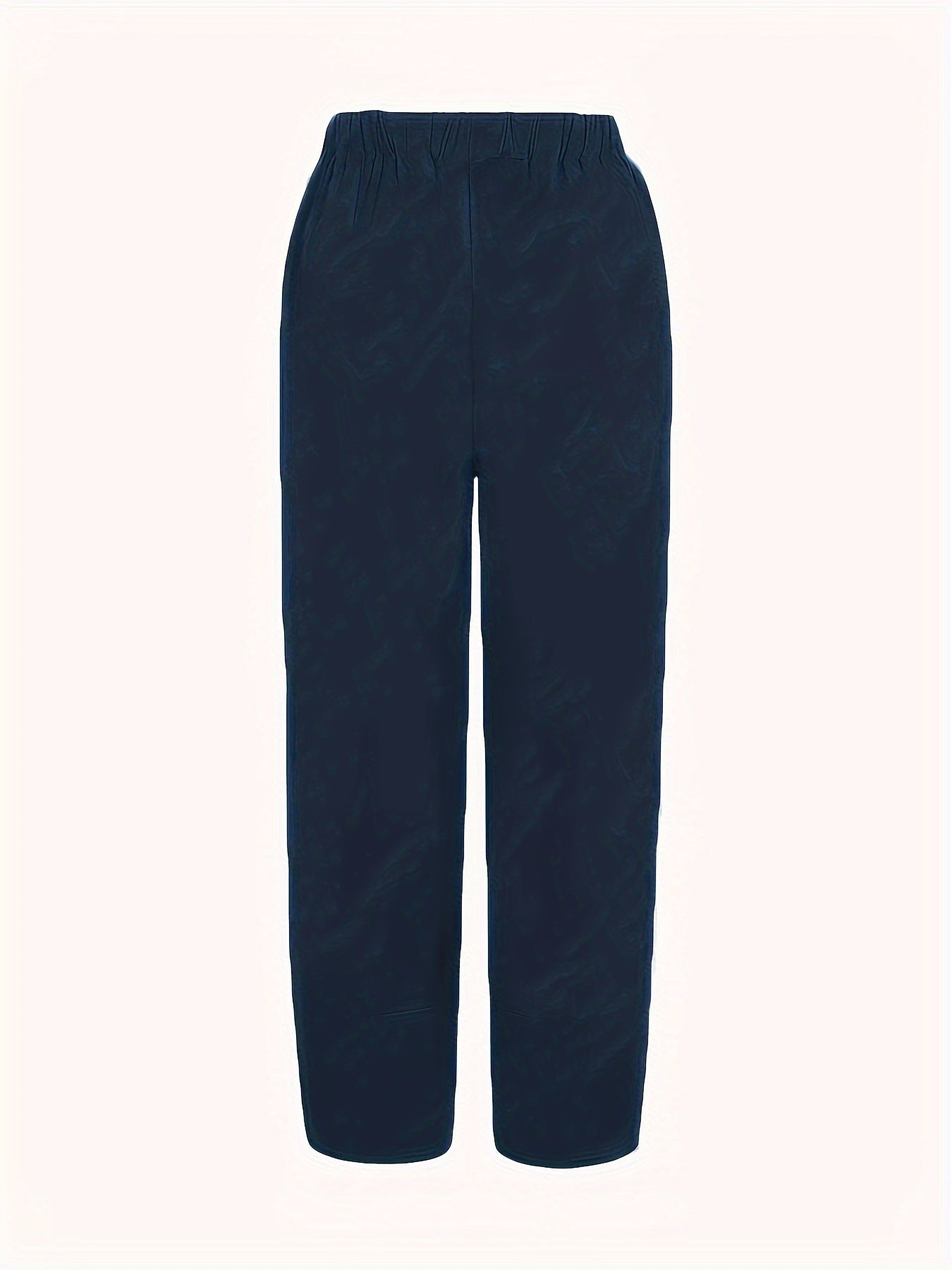 Navy blue relaxed fit wide-leg pants with elastic waistband and pockets