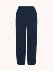 Navy blue relaxed fit wide-leg pants with elastic waistband and pockets
