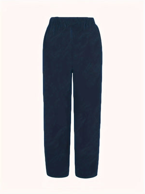 Navy blue relaxed fit wide-leg pants with elastic waistband and pockets
