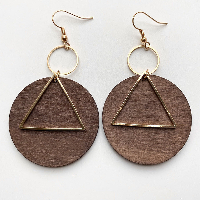 Wood & brass statement hoop earrings with triangle detail