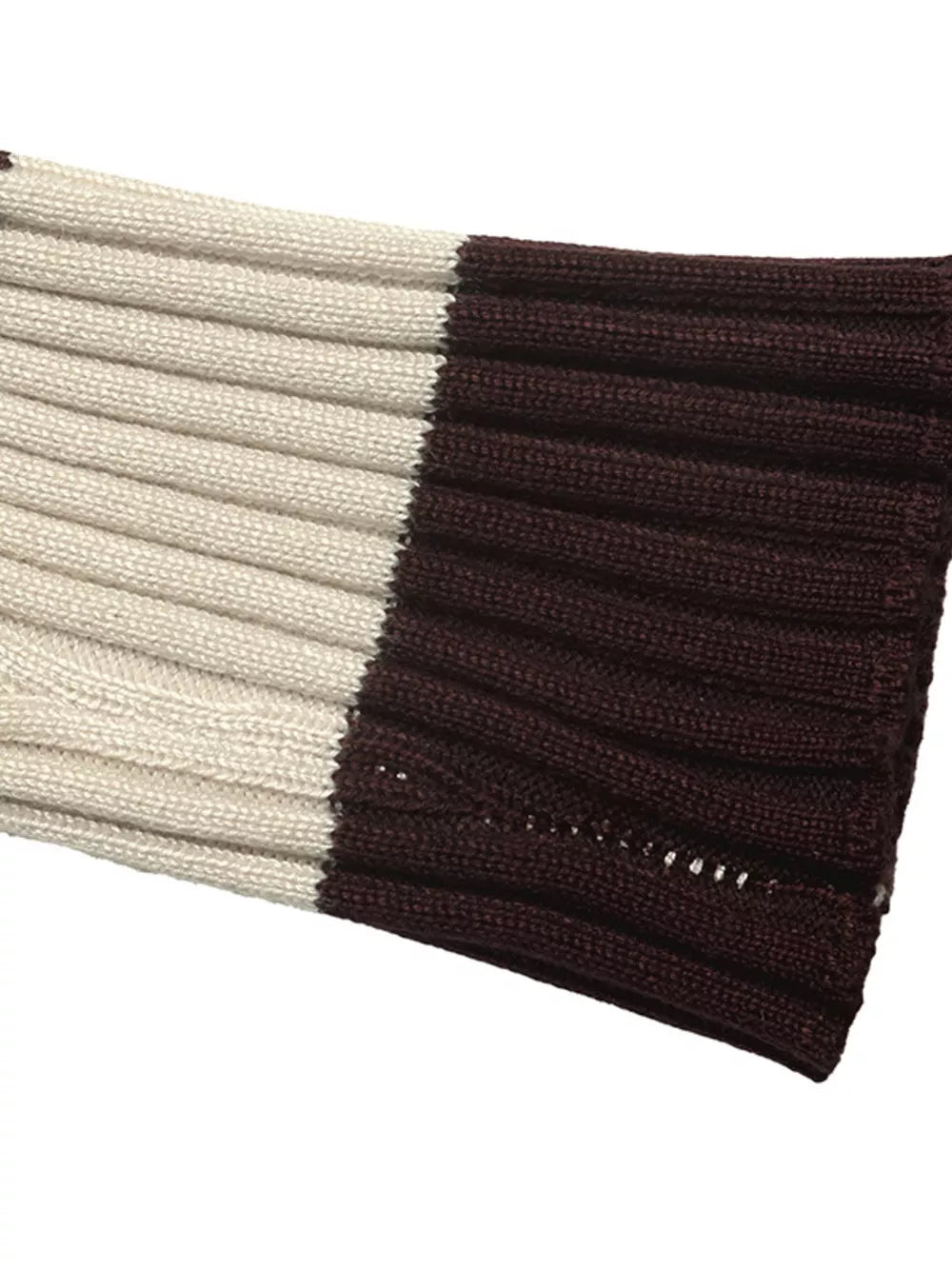 Striped Ribbed Knit Long Sleeve Sweater in Coffee Brown, alternate angle