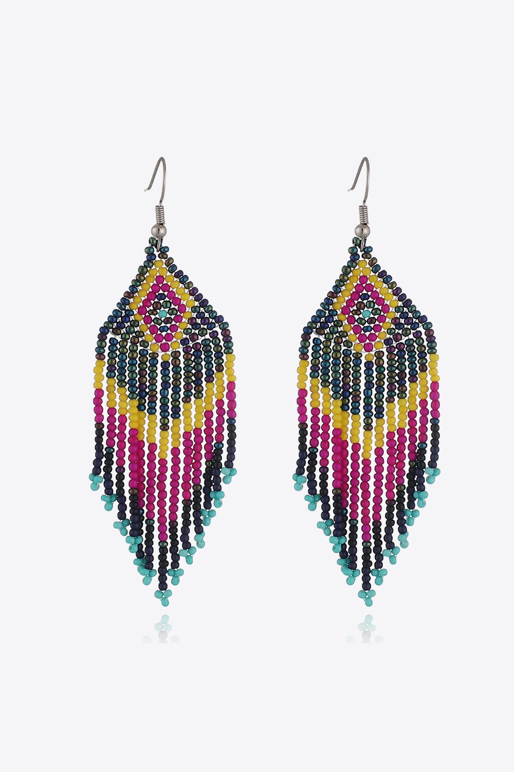 Beaded diamond fringe earrings in multi-color with boho style