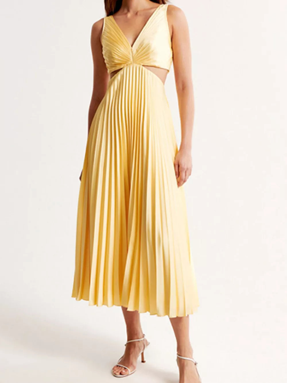 Elegant Pleated Midi Dress With Cut-outs in Red, side view
