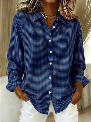 Plus Size Plaid Button Up Long Sleeve Shirt, alternate angle