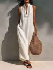 Sleeveless Maxi Dress With Pockets in Orange, front view