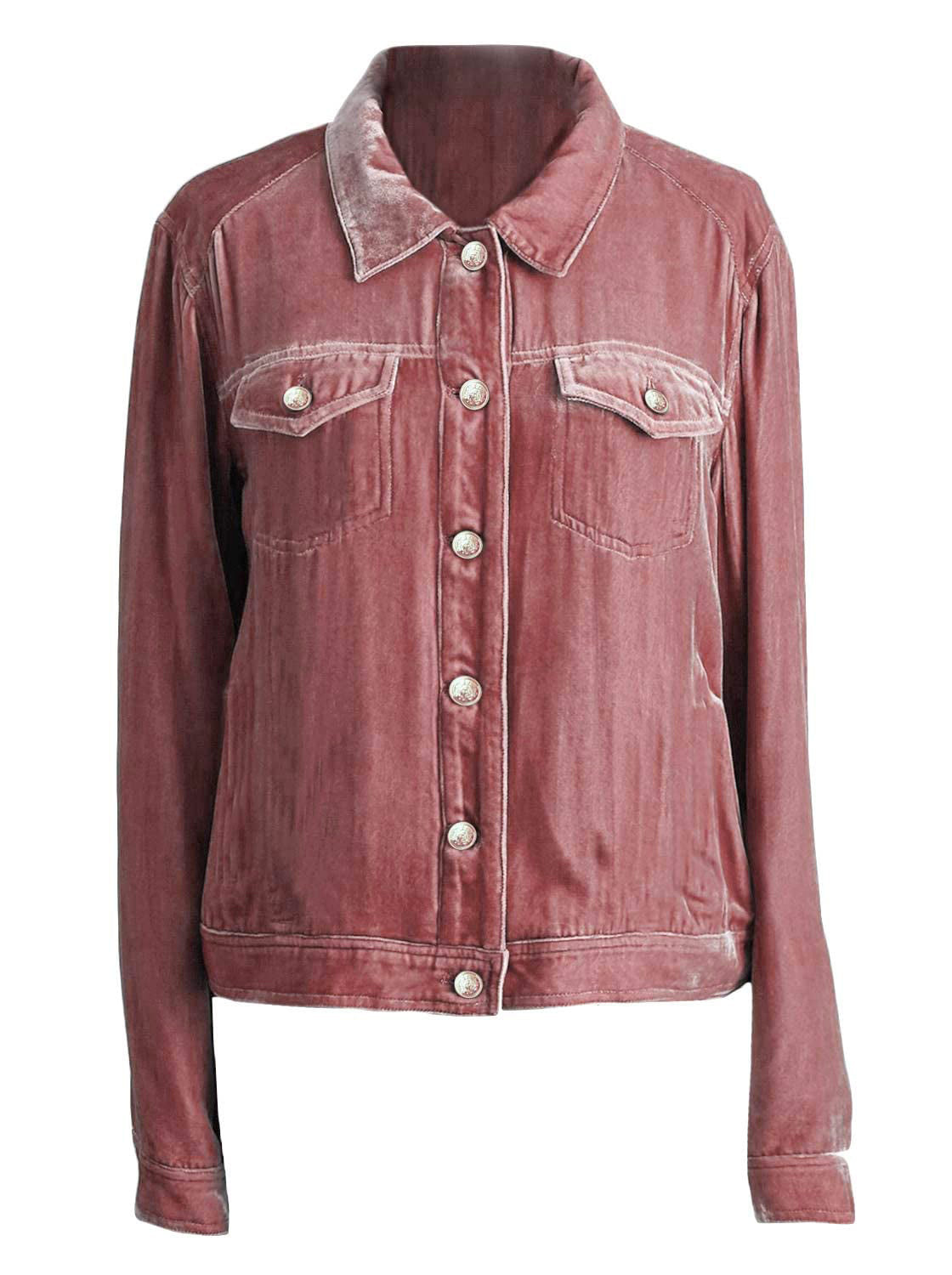 Dusty pink velvet western jacket with silver buttons and chest pockets