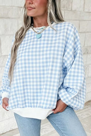 Gingham Crew Neck Sweatshirt With Dropped Shoulders