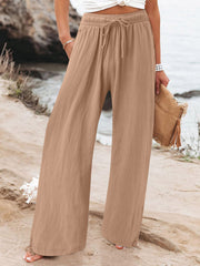 Full Size Drawstring Wide Leg Pants Plus Size in Fuchsia, product detail