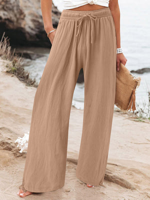 Full Size Drawstring Wide Leg Pants Plus Size in Fuchsia, product detail