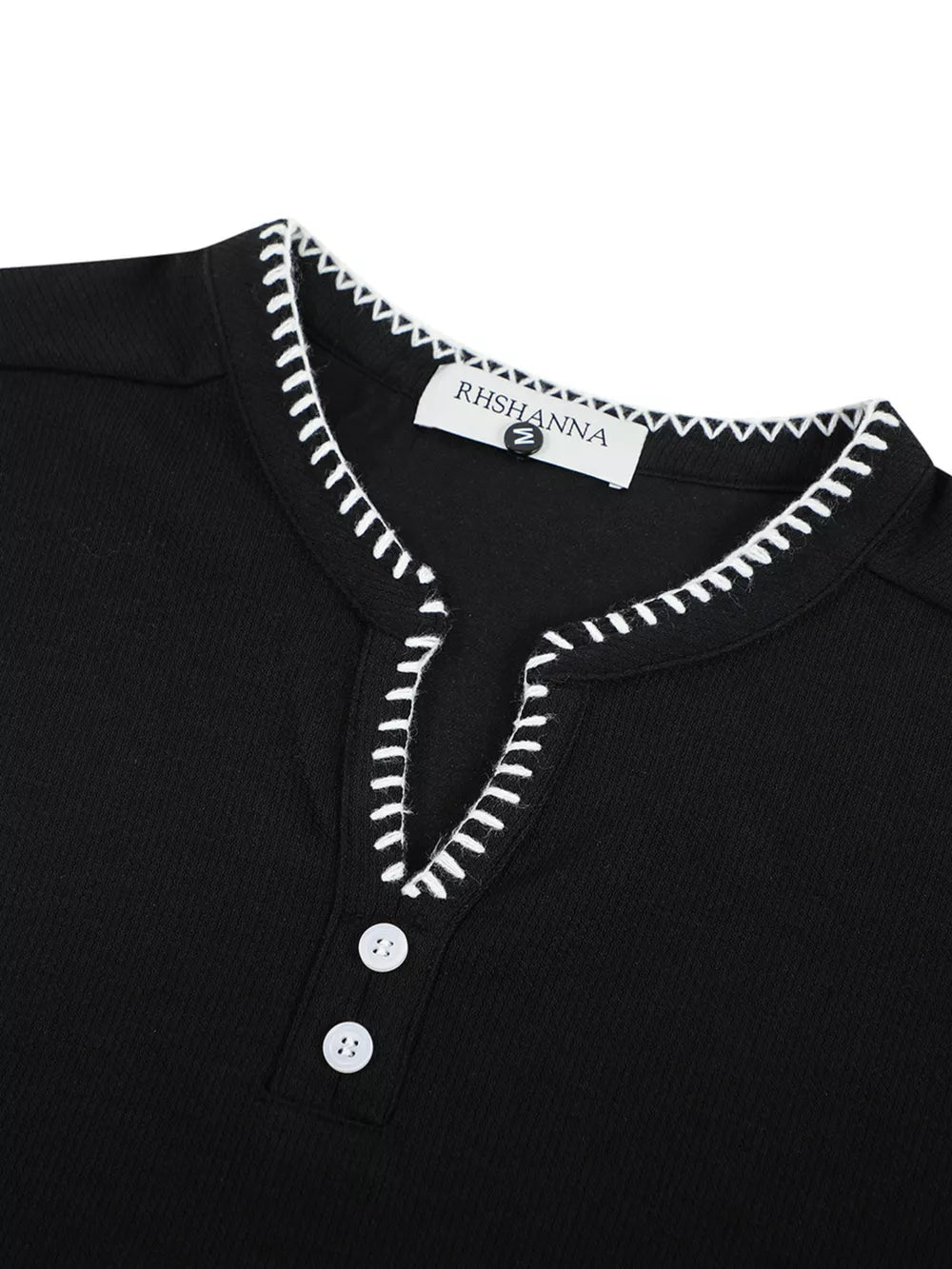 Men's Notched Short Sleeve Henley Top in White, fabric detail