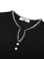 Men's Notched Short Sleeve Henley Top in White, fabric detail