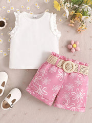 Children's Frill Sleeveless Top And Belt Shorts Set, fabric detail