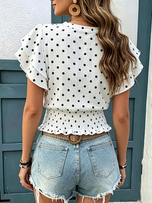 Polka Dot Ruffle Sleeve Blouse, side view
