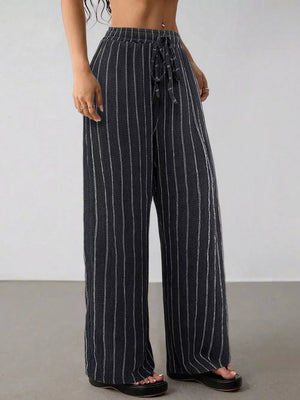 Striped Wide-leg Drawstring Pants, view 34