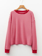 red t-shirt featuring drop shoulder and striped