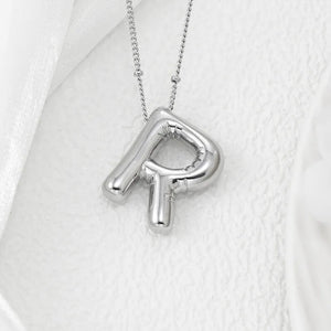 Silver letter R pendant necklace with beaded chain