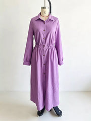 Textured Button Front Long Sleeve Maxi Dress Plus Size in Black, close-up detail