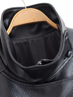 Asymmetrical Faux Leather Moto Jacket in Black, fit detail