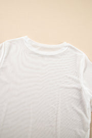 White sheer overlay tee with crew neck and short sleeves