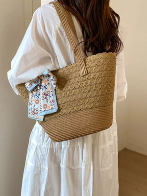 Straw Woven Shoulder Bag in Brown, back view
