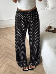 Polka Dot Wide-leg Pants in Black, close-up detail