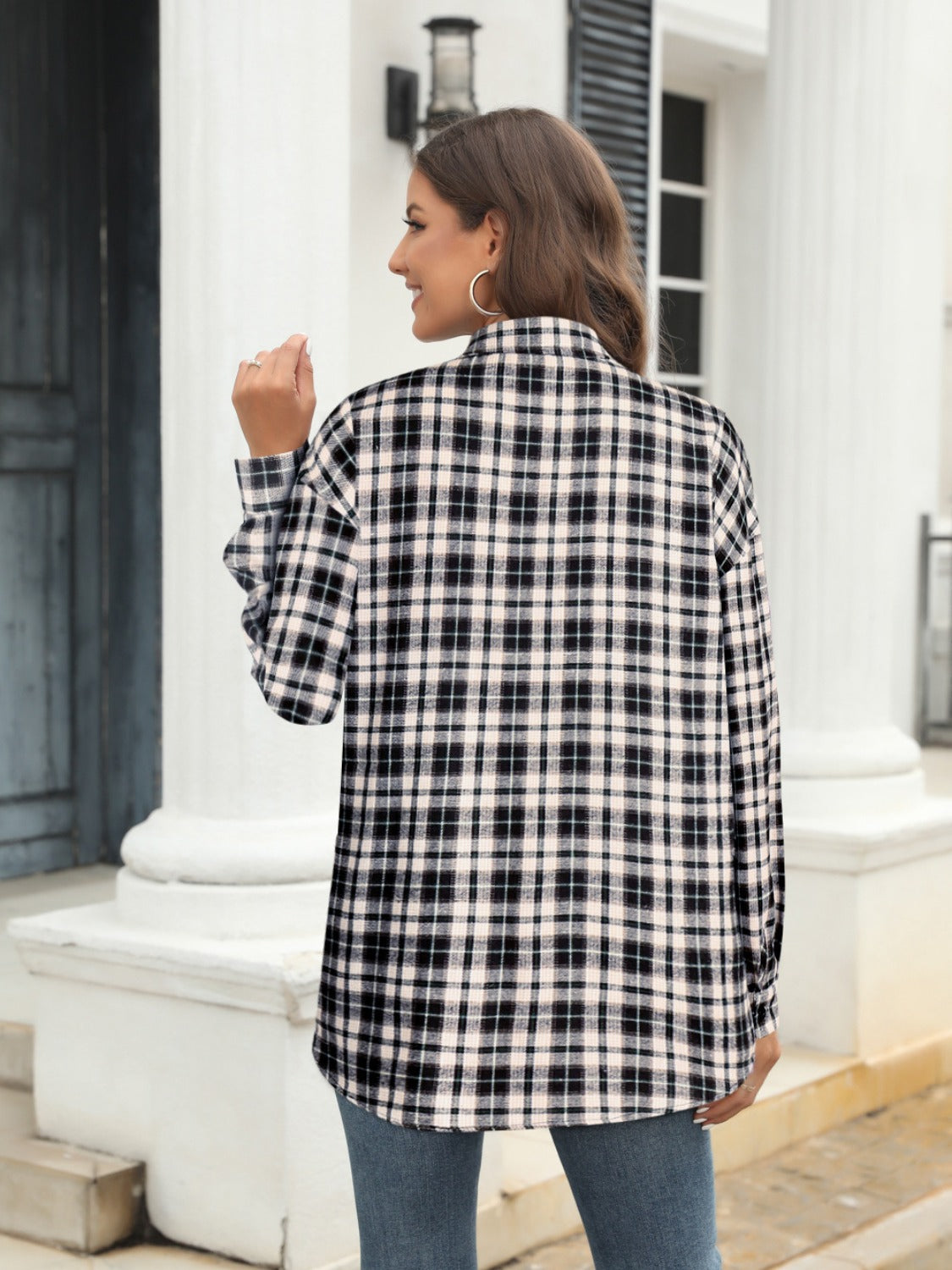 Plaid Perfection Pocket Shirt in black and white plaid, button-down style.