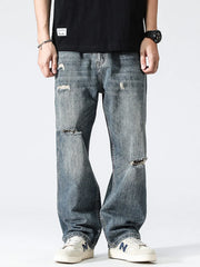 Men's Distressed Loose Fit Jeans in Blue, front view