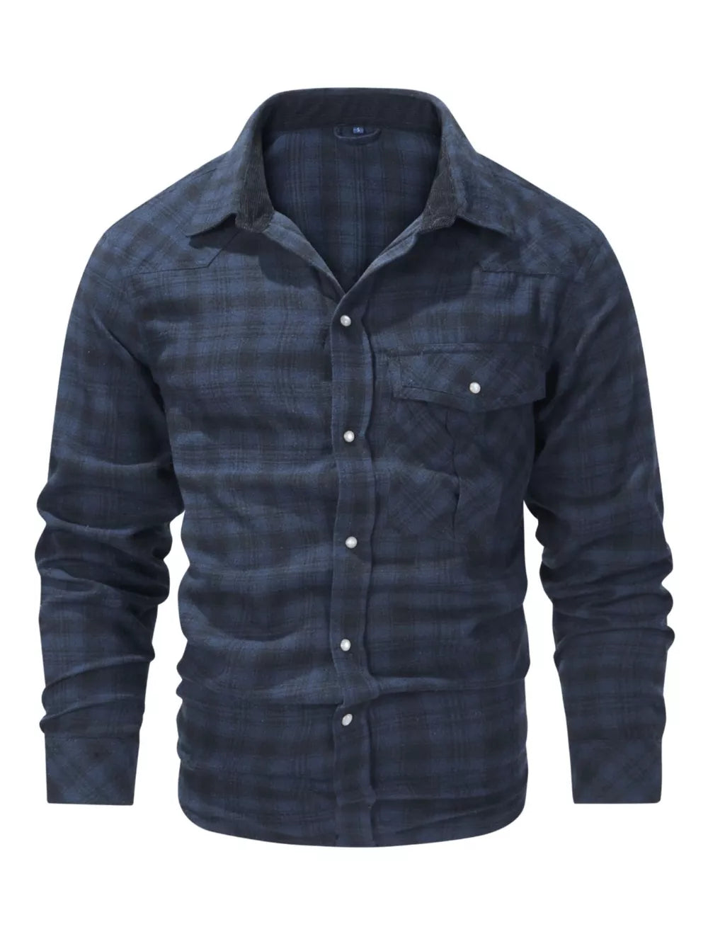 Men's Dusty Blue Plaid Cotton Button-Up Shirt with Chest Pockets