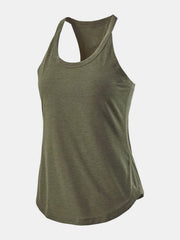 Racerback tank top in matcha green with a curved hem