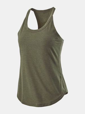Racerback tank top in matcha green with a curved hem