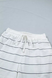 White striped bikini shorts with drawstring waist
