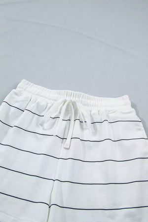 White striped bikini shorts with drawstring waist