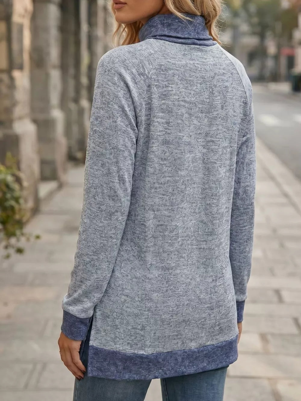 Turtleneck Raglan Sleeve T-shirt in Light Blue with raglan sleeve