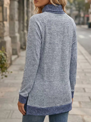 Turtleneck Raglan Sleeve T-shirt in Light Blue with raglan sleeve