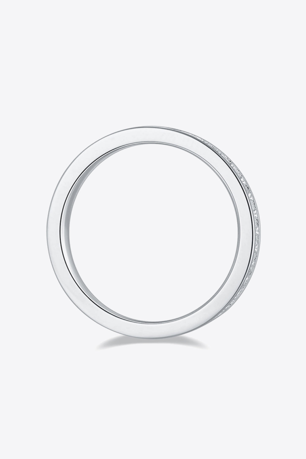 Silver pavé moissanite eternity band ring in 925 sterling silver.