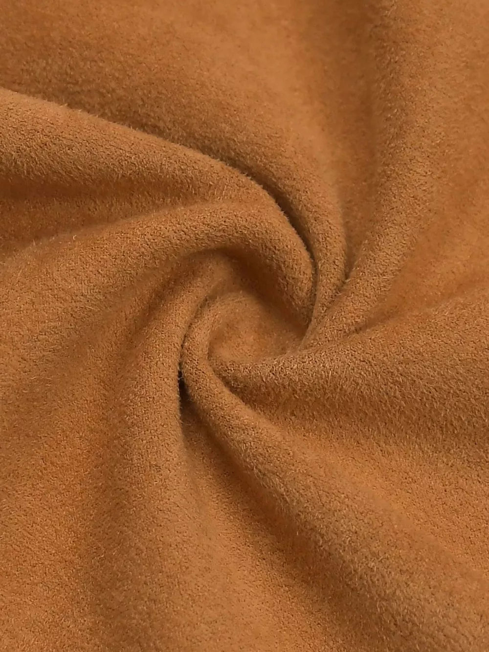Bohemian tube top in caramel suede-like fabric with fringe detail.