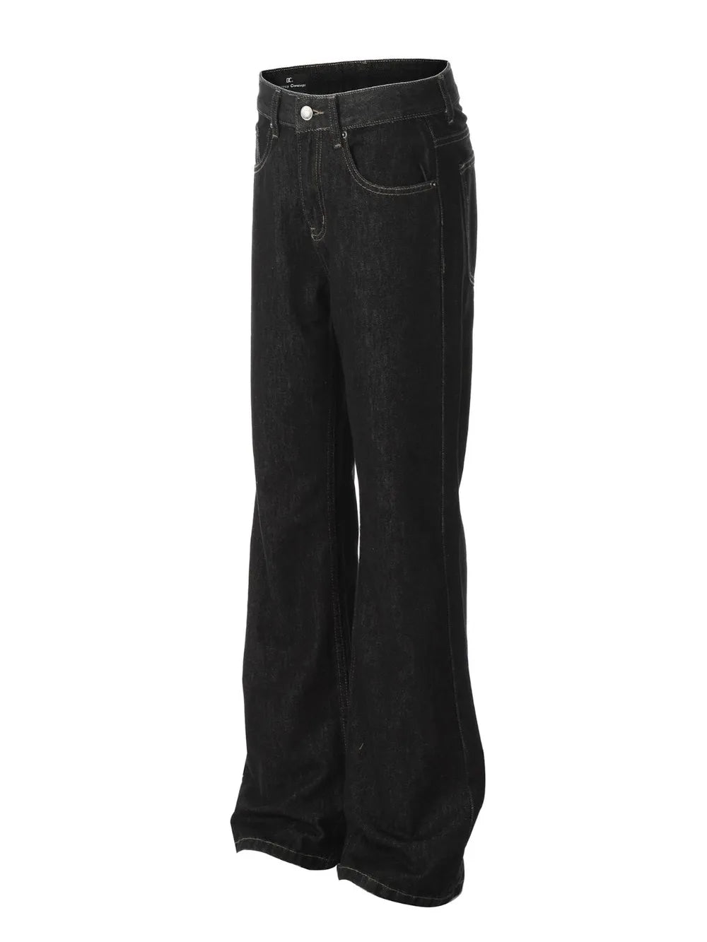 Dark wash denim jeans with pockets and a relaxed fit