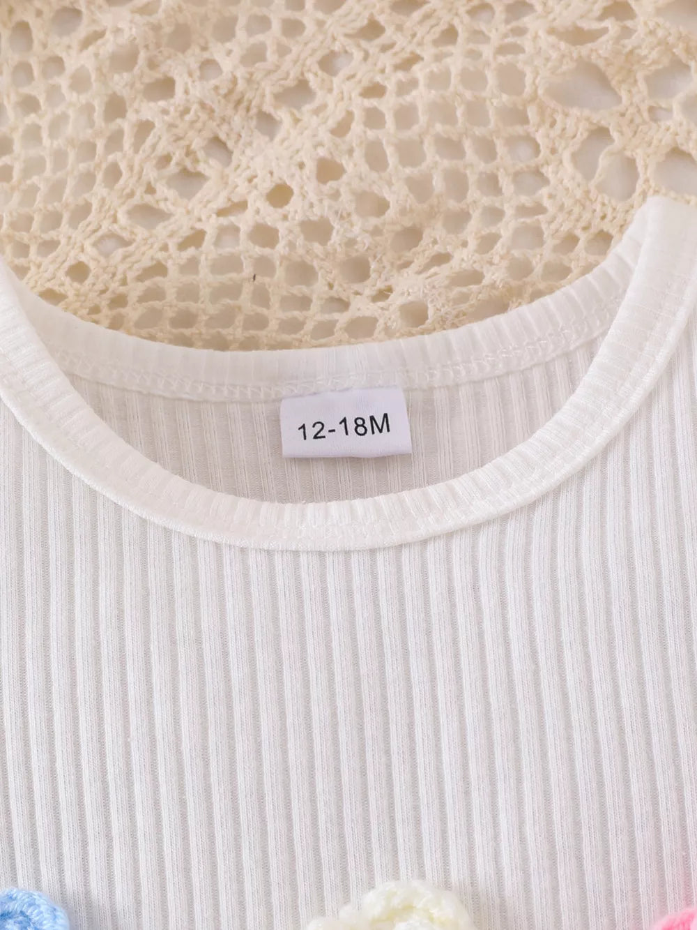 Children's Ruffled Flower Top And Denim Shorts Set in White, close-up detail