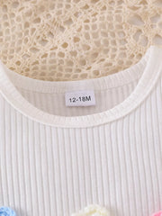 Children's Ruffled Flower Top And Denim Shorts Set in White, close-up detail