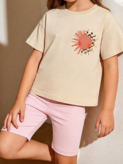 Toddler graphic tee and biker shorts set, cotton, lightweight.