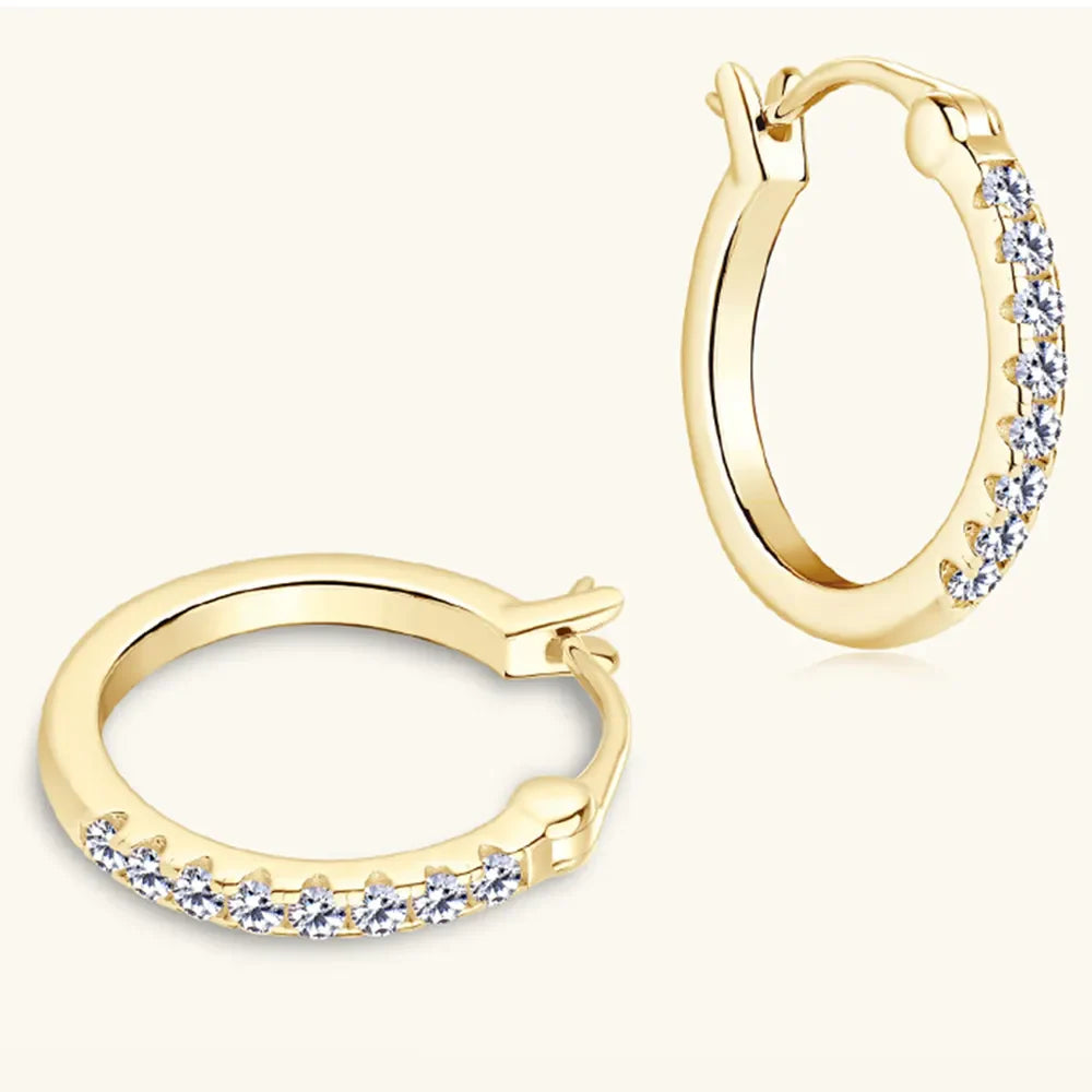Gold pave-set mini hoop earrings with clear stones