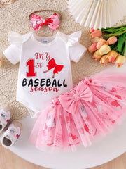 Children's Letter Graphic Bodysuit And Skirt Set in White, front view
