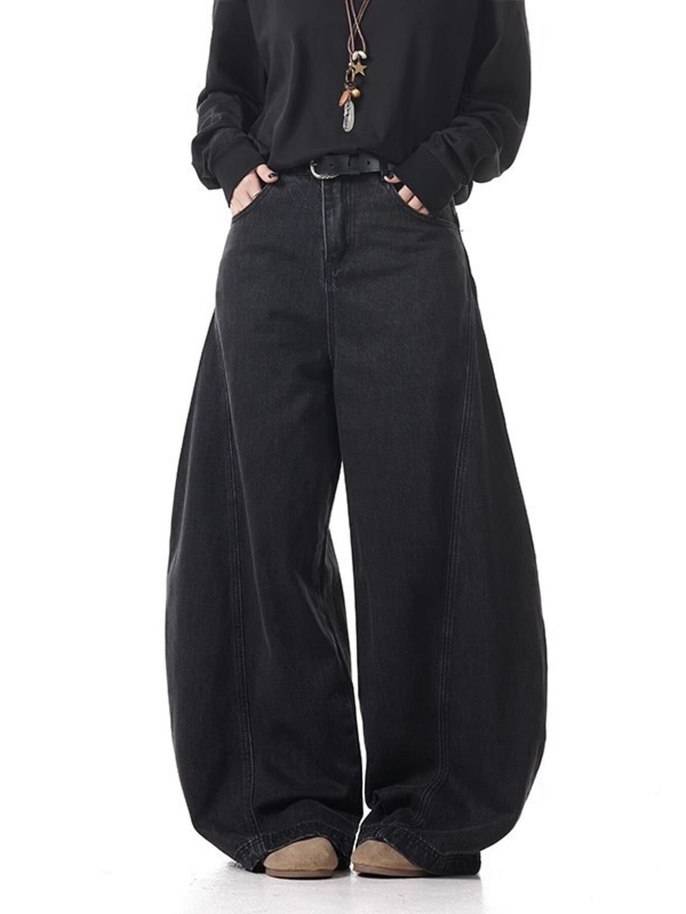 Men's dark wash 100% cotton wide leg jeans with pockets