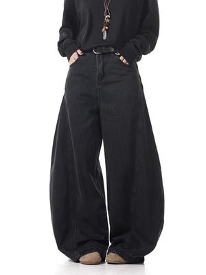 Men's dark wash 100% cotton wide leg jeans with pockets
