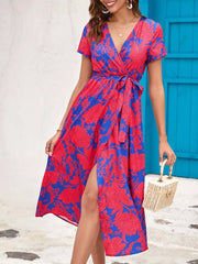 Floral Surplice Midi Dress With Tie Waist